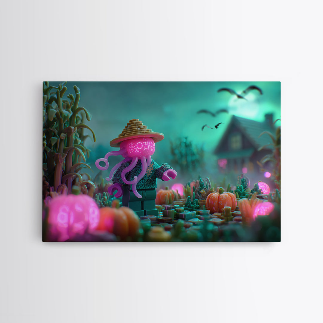 The Harvest Of The Eldritch Field, 80s Halloween Wall Art, Landscape Wall Art, Canvas Print, Retro Halloween Decor, Neon Wall Art