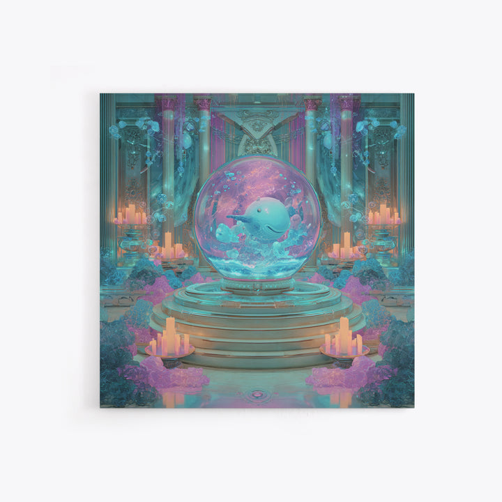 The Oracle Of The Glass Depths, Synthwave Halloween Art, Square Wall Art, Framed Canvas Print, Retro Halloween Decor, Neon Wall Art