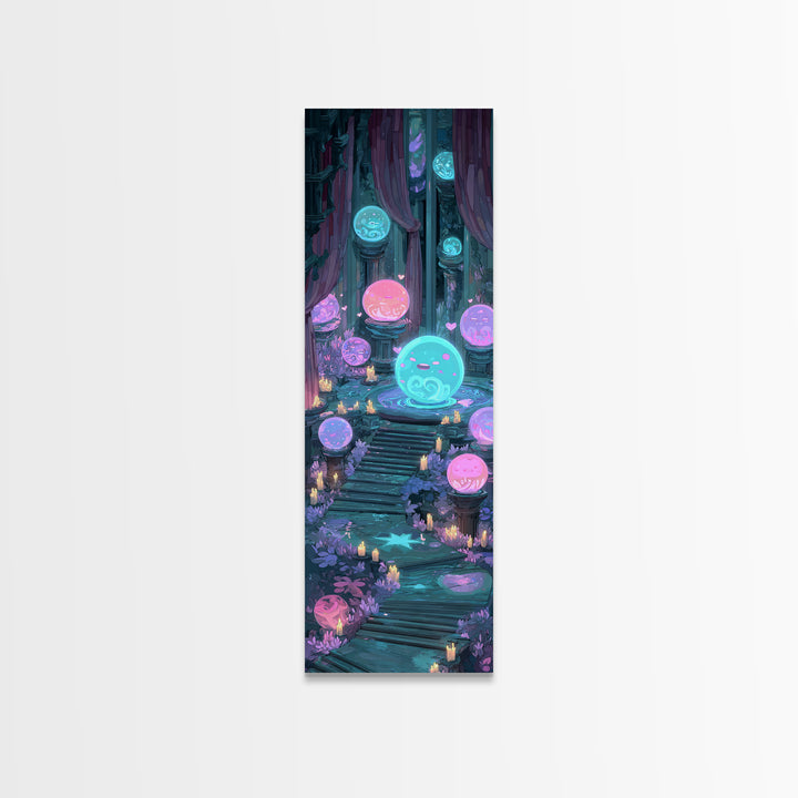 The Oracle Of The Glass Depths, Synthwave Halloween Art, Tall Narrow Wall Art, Canvas Print, Retro Halloween Decor, Neon Wall Art