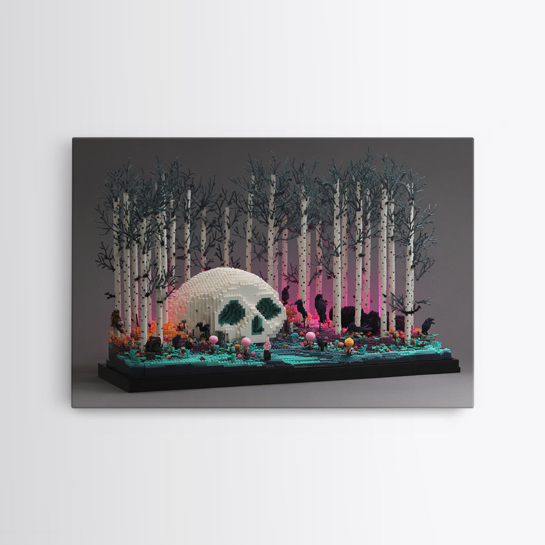 The Sleeper In The Birch Grove, Vaporwave Halloween Decor, Landscape Wall Art, Canvas Print, Retro Halloween Decor, Neon Wall Art