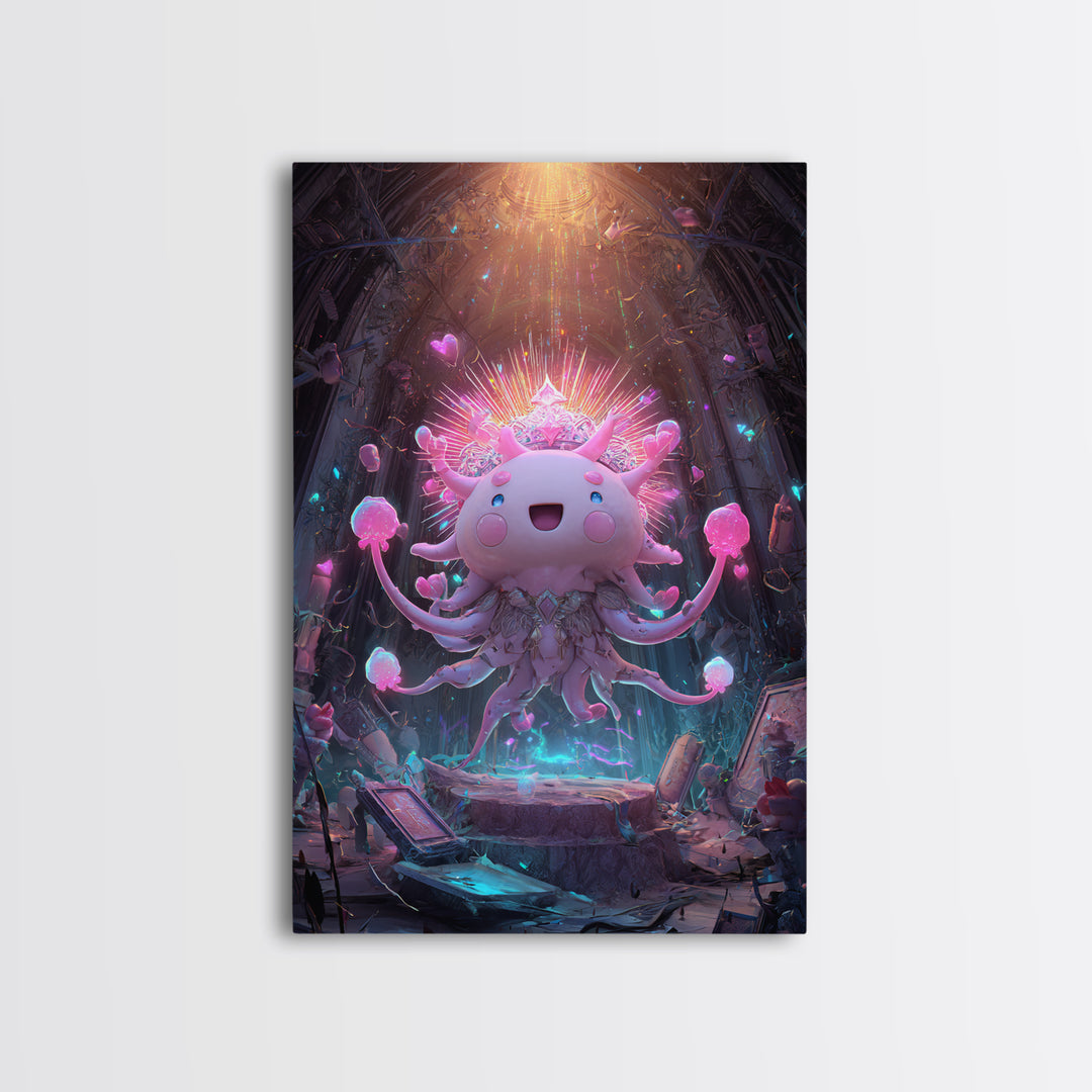 The Crown Of The Tentacled Saint, Synthwave Halloween Art, Vertical Wall Art, Canvas Print, Retro Halloween Decor, Neon Wall Art