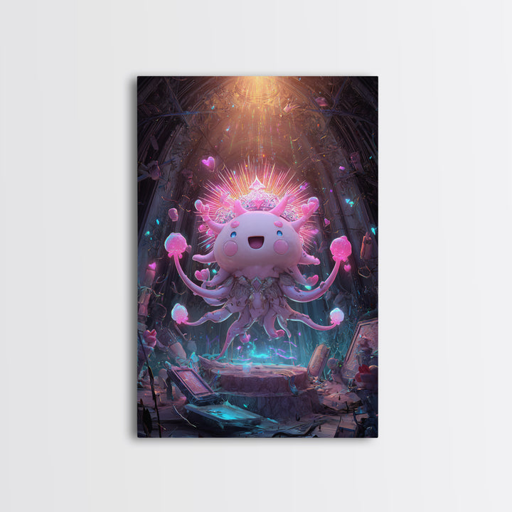 The Crown Of The Tentacled Saint, Synthwave Halloween Art, Vertical Wall Art, Canvas Print, Retro Halloween Decor, Neon Wall Art