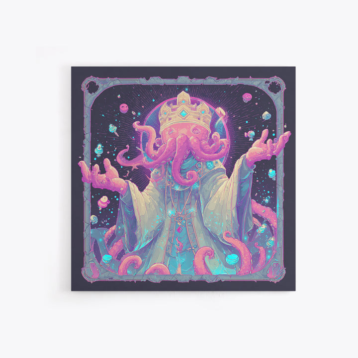 The Crown Of The Tentacled Saint, 80s Halloween Wall Art, Square Wall Art, Canvas Print, Retro Halloween Decor, Neon Wall Art