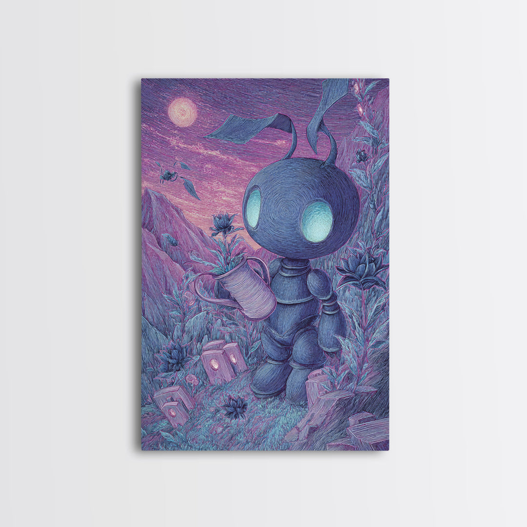 The Grave Gardener Of Yuggoth, Vaporwave Halloween Decor, Vertical Wall Art, Canvas Print, Retro Halloween Decor, Neon Wall Art