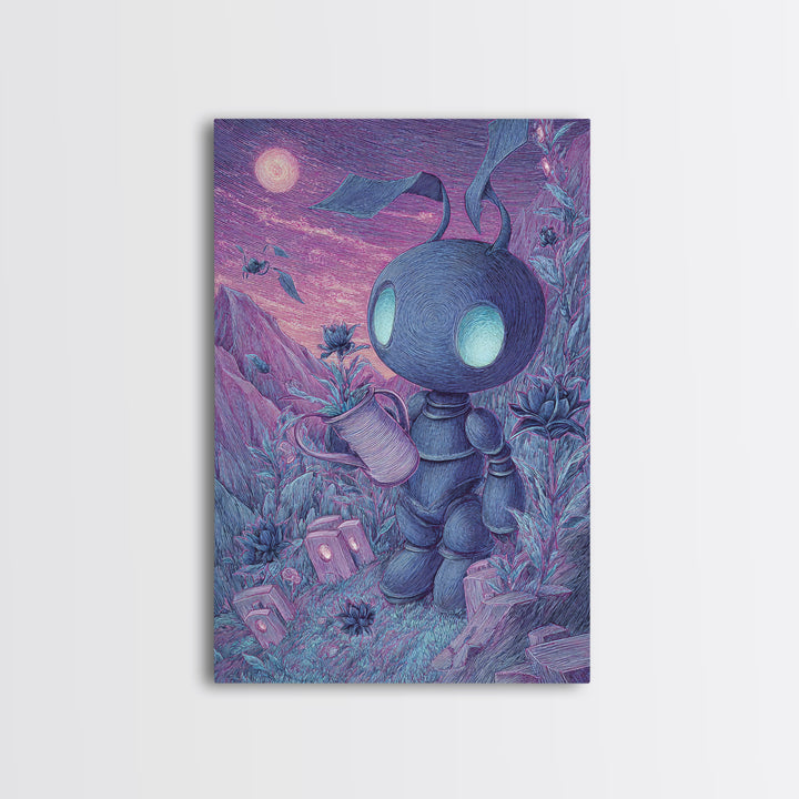 The Grave Gardener Of Yuggoth, Vaporwave Halloween Decor, Vertical Wall Art, Canvas Print, Retro Halloween Decor, Neon Wall Art