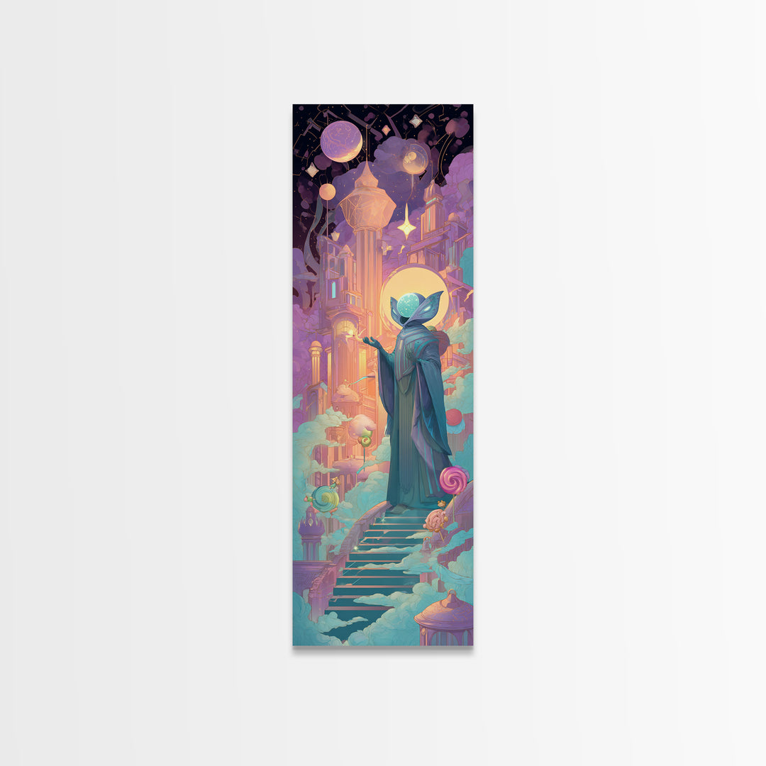 The Moth Prophet Of Kadath, Cute Spooky Neon Art, Tall Narrow Wall Art, Canvas Print, Retro Halloween Decor, Neon Wall Art, Dark Fantasy Art