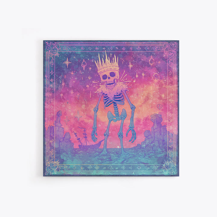 The Salt King Of The Black Shore, Cute Spooky Neon Art, Square Wall Art, Canvas Print, Retro Halloween Decor, Neon Wall Art