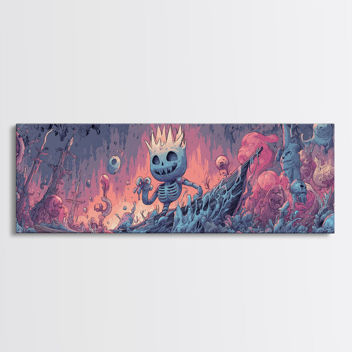 The Salt King Of The Black Shore, Cosmic Synthwave Horror, Extra Wide Wall Art, Canvas Print, Retro Halloween Decor, Neon Wall Art