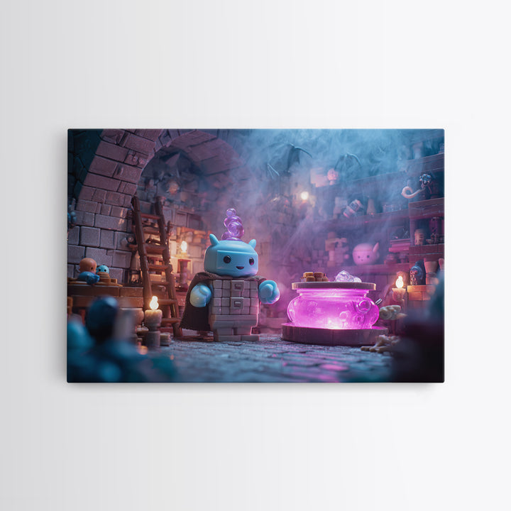 The Dreamwell Beneath Miskatonic, 80s Halloween Wall Art, Landscape Wall Art, Framed Canvas Print, Retro Halloween Decor, Neon Wall Art