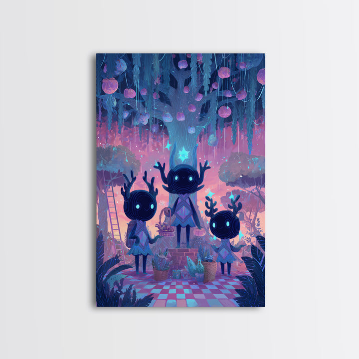 The Children Of The Star Orchard, Vaporwave Halloween Decor, Vertical Wall Art, Canvas Print, Retro Halloween Decor, Neon Wall Art