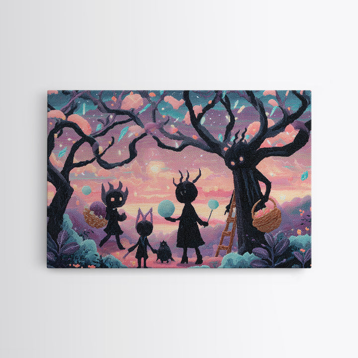 The Children Of The Star Orchard, Vaporwave Halloween Decor, Landscape Wall Art, Framed Canvas Print, Retro Halloween Decor, Neon Wall Art
