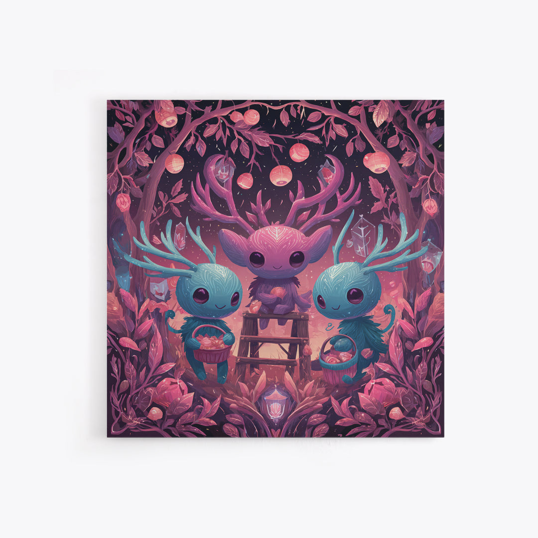 The Children Of The Star Orchard, Retro Neon Halloween Art, Square Wall Art, Framed Canvas Print, Retro Halloween Decor, Neon Wall Art