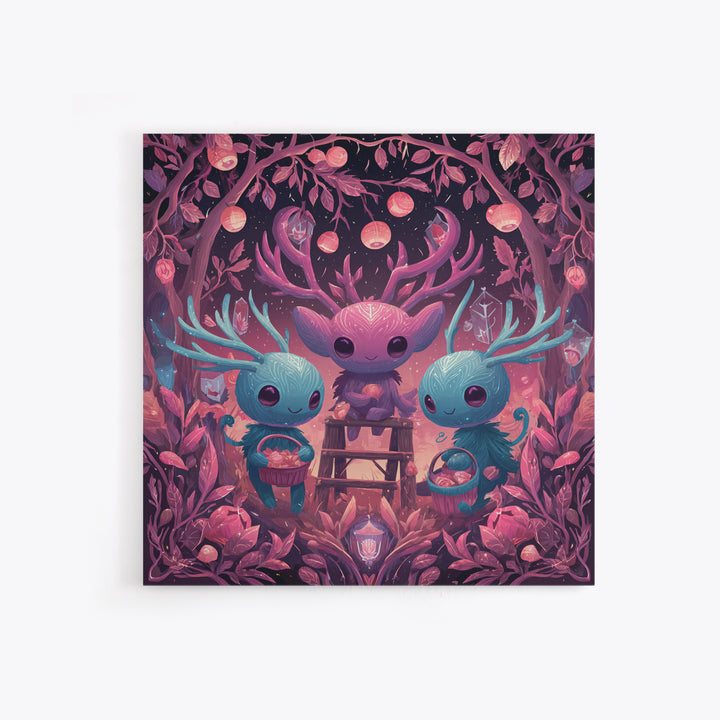 The Children Of The Star Orchard, Retro Neon Halloween Art, Square Wall Art, Framed Canvas Print, Retro Halloween Decor, Neon Wall Art