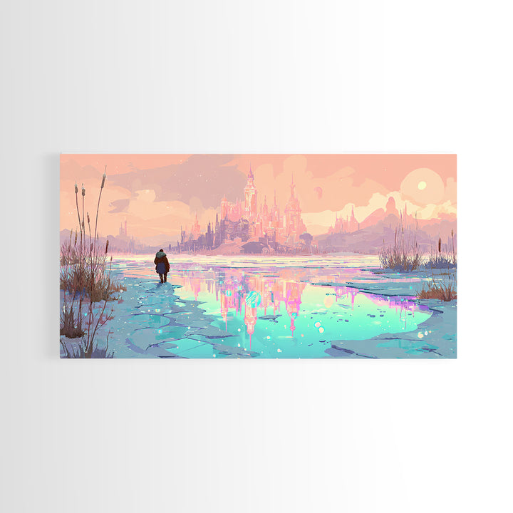 The Frost Beyond Carcosa, 80s Halloween Wall Art, Wide Panoramic Art, Canvas Print, Retro Halloween Decor, Neon Wall Art, Horror Wall Art