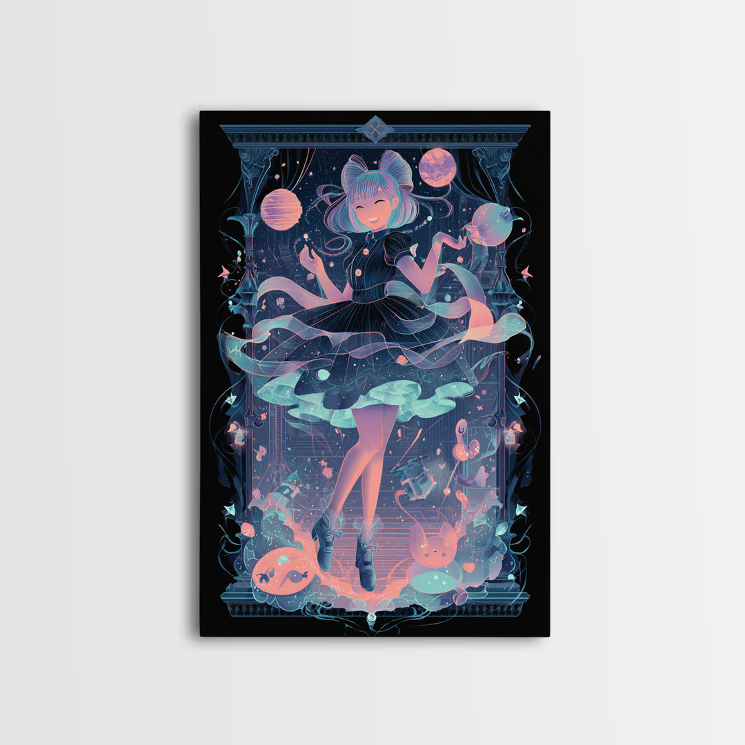 The Seamstress Of Living Nebulae, 80s Halloween Wall Art, Vertical Wall Art, Canvas Print, Retro Halloween Decor, Neon Wall Art