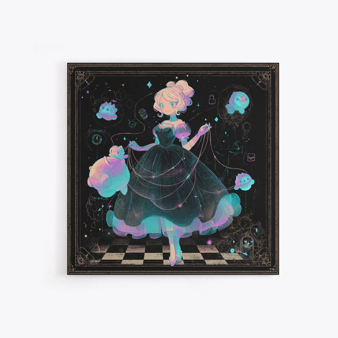 The Seamstress Of Living Nebulae, 80s Halloween Wall Art, Square Wall Art, Canvas Print, Retro Halloween Decor, Neon Wall Art
