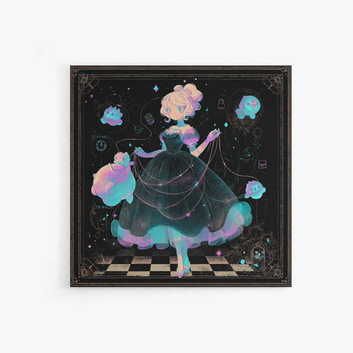 The Seamstress Of Living Nebulae, 80s Halloween Wall Art, Square Wall Art, Canvas Print, Retro Halloween Decor, Neon Wall Art