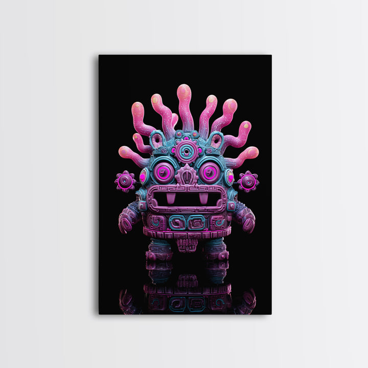 The Mask Of The Crawling God, Vaporwave Halloween Decor, Vertical Wall Art, Canvas Print, Retro Halloween Decor, Neon Wall Art