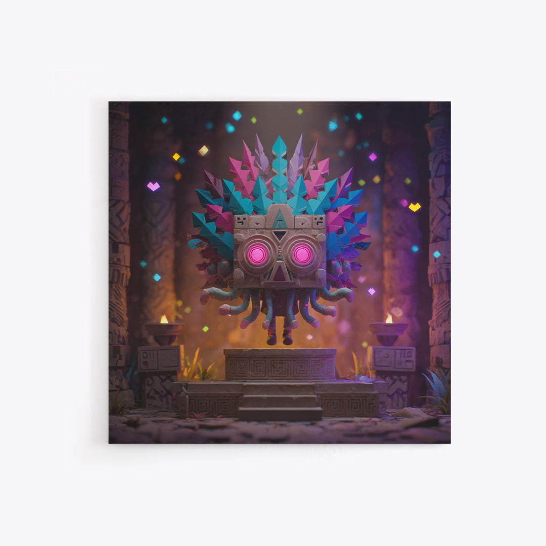 The Mask Of The Crawling God, Vaporwave Halloween Decor, Square Wall Art, Canvas Print, Retro Halloween Decor, Neon Wall Art