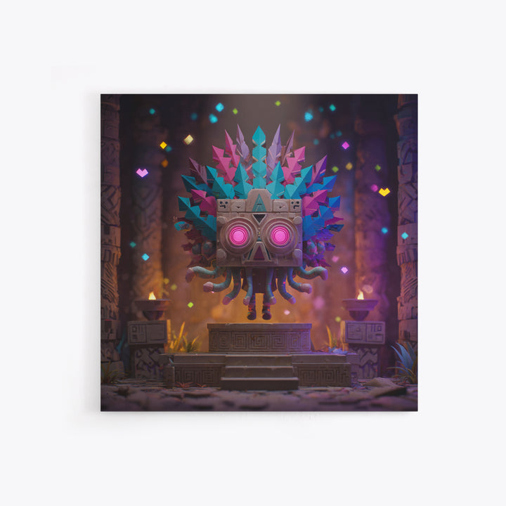 The Mask Of The Crawling God, Vaporwave Halloween Decor, Square Wall Art, Canvas Print, Retro Halloween Decor, Neon Wall Art