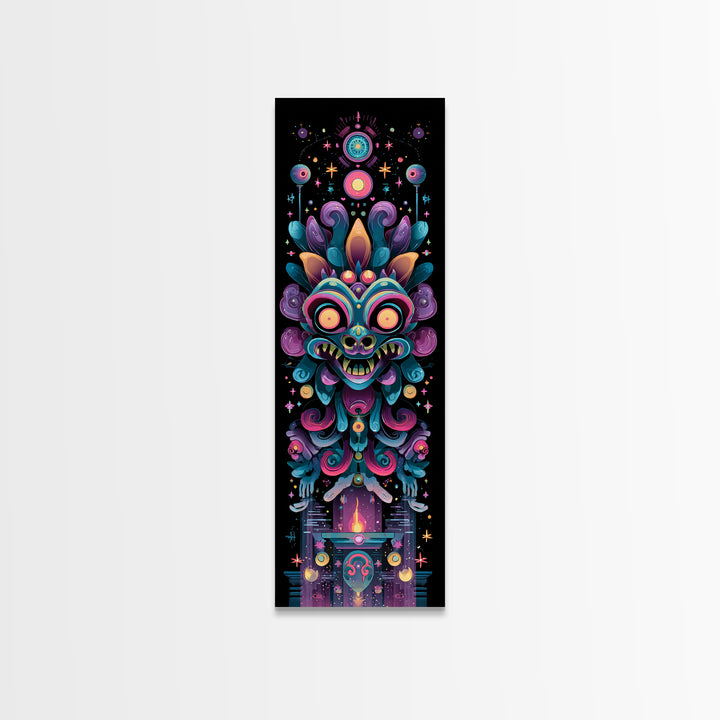 The Mask Of The Crawling God, Synthwave Halloween Art, Tall Narrow Wall Art, Framed Canvas Print, Retro Halloween Decor, Neon Wall Art