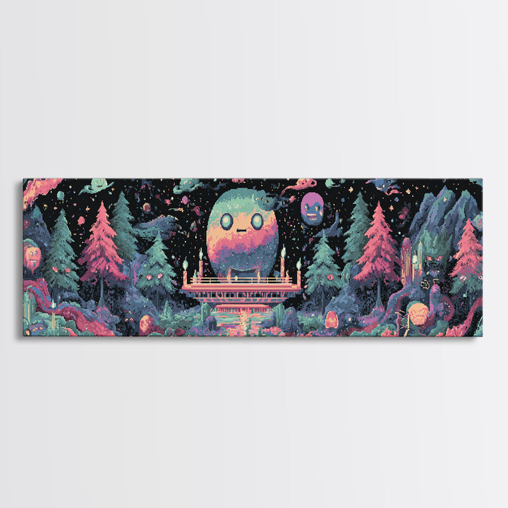 The Candelit Ark Of Forgotten Stars, Cosmic Synthwave Horror, Extra Wide Wall Art, Canvas Print, Retro Halloween Decor, Neon Wall Art