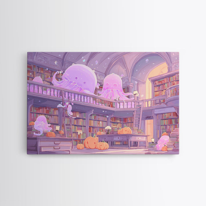 The Archivist Of Dreaming Bones, 80s Halloween Wall Art, Landscape Wall Art, Framed Canvas Print, Retro Halloween Decor, Neon Wall Art