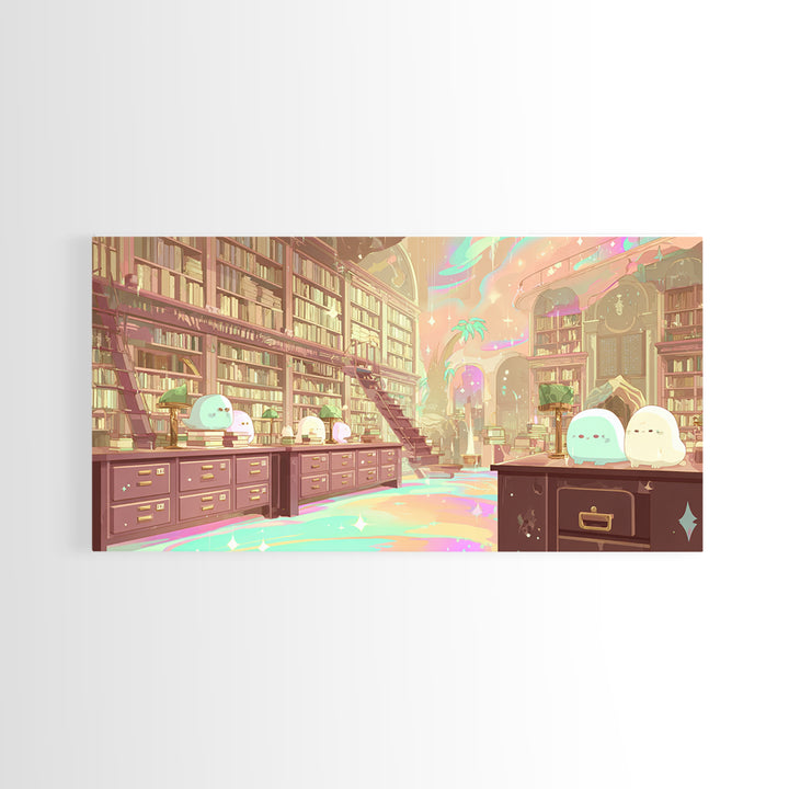 The Archivist Of Dreaming Bones, Cosmic Synthwave Horror, Wide Panoramic Art, Framed Canvas Print, Retro Halloween Decor, Neon Wall Art
