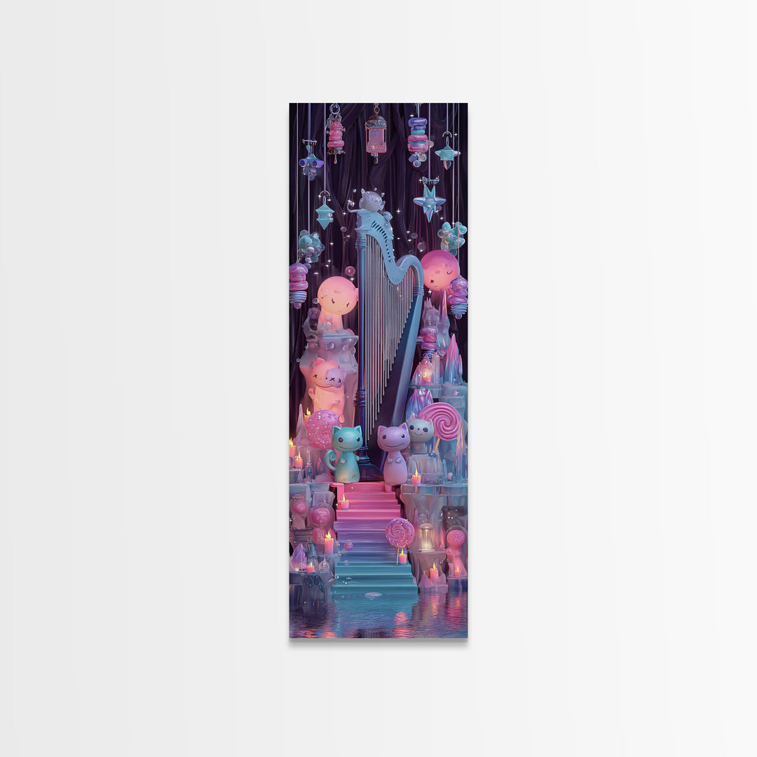 The Harpist Of Abyssal Sleep, 80s Halloween Wall Art, Tall Narrow Wall Art, Canvas Print, Retro Halloween Decor, Neon Wall Art