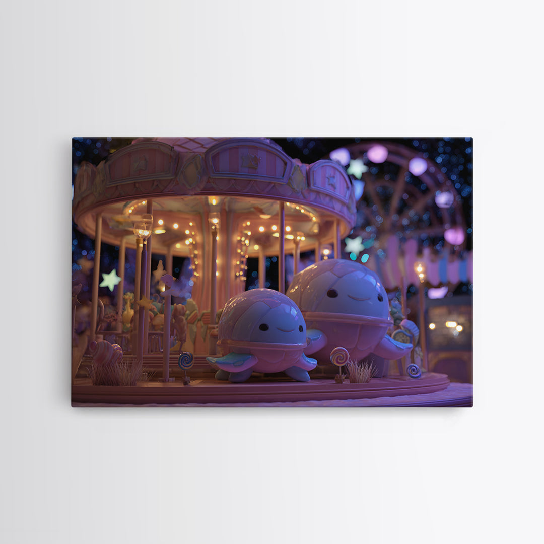 The Carousel Of Sleeping Planets, Vaporwave Halloween Decor, Landscape Wall Art, Canvas Print, Retro Halloween Decor, Neon Wall Art