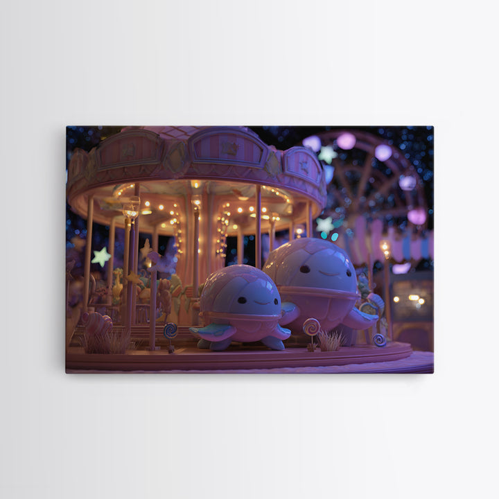 The Carousel Of Sleeping Planets, Vaporwave Halloween Decor, Landscape Wall Art, Canvas Print, Retro Halloween Decor, Neon Wall Art