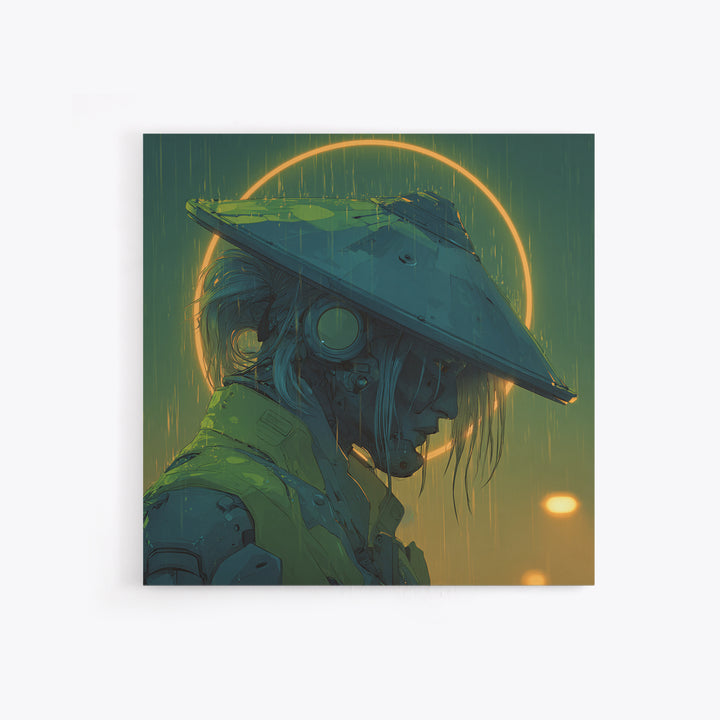 Neon Samurai Portrait Framed Canvas Print, Cyberpunk Art, Modern Decor, Living Room Decor, Fine Art, Neon, Poster, Wall Decor, CYB-1x1-1