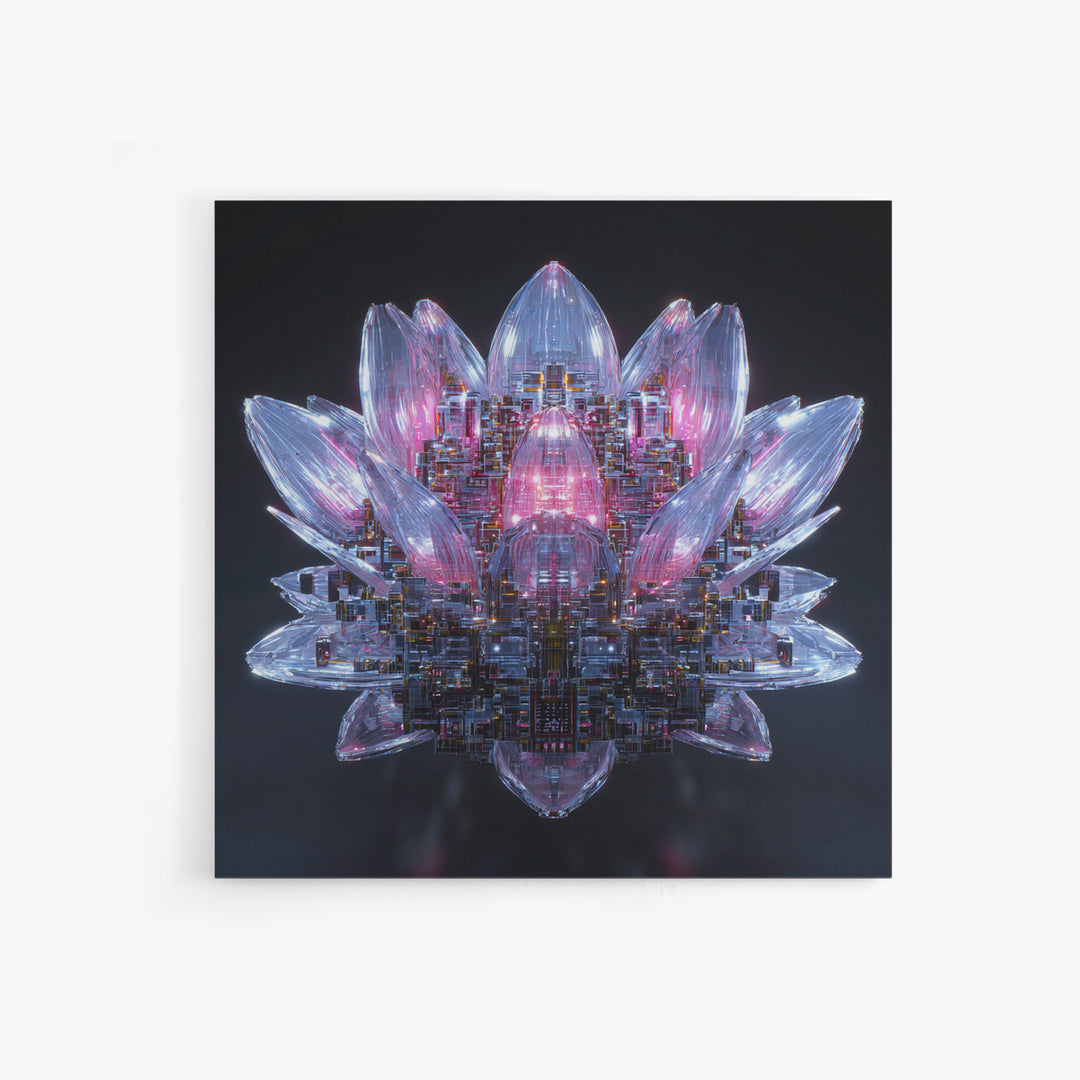 Electric Lotus Flower Canvas Print, Cyberpunk Art, Gallery Decor, Living Room Decor, Fine Art, Neon, Wall Art, Home Decor, CYB-1x1-17