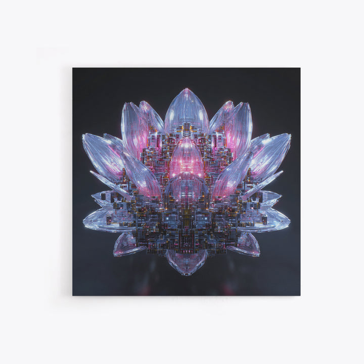 Electric Lotus Flower Canvas Print, Cyberpunk Art, Gallery Decor, Living Room Decor, Fine Art, Neon, Wall Art, Home Decor, CYB-1x1-17