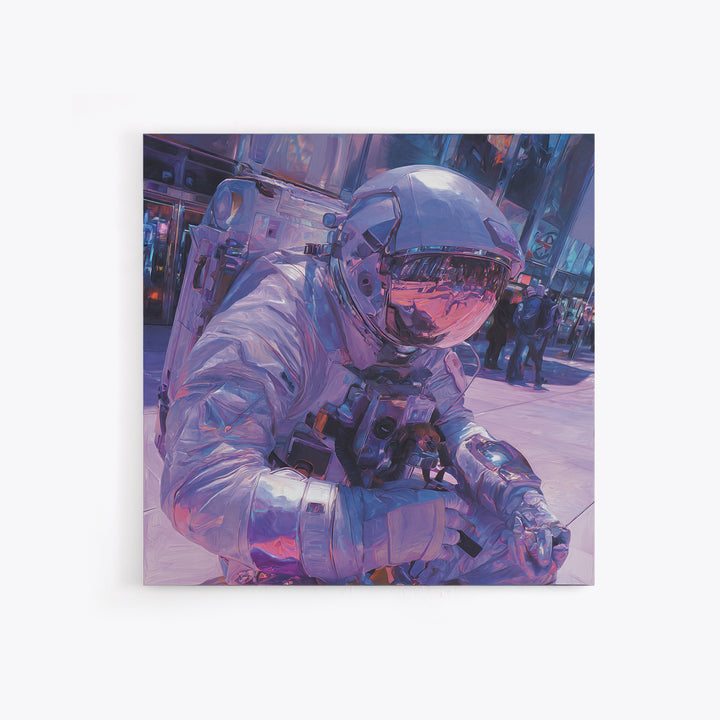 Astronaut Street Wanderer Canvas Print, Cyberpunk Art, Movie Posters, Living Room Decor, Fine Art, Neon, Cyberpunk Jacket, CYB-1x1-23