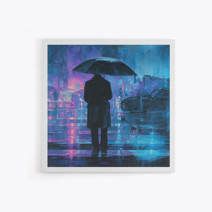 Glowing Umbrella Figure Framed Canvas Print, Cyberpunk Art, Cyberpunk Decor, Living Room Decor, Fine Art, Neon, Modern Decor, CYB-1x1-39