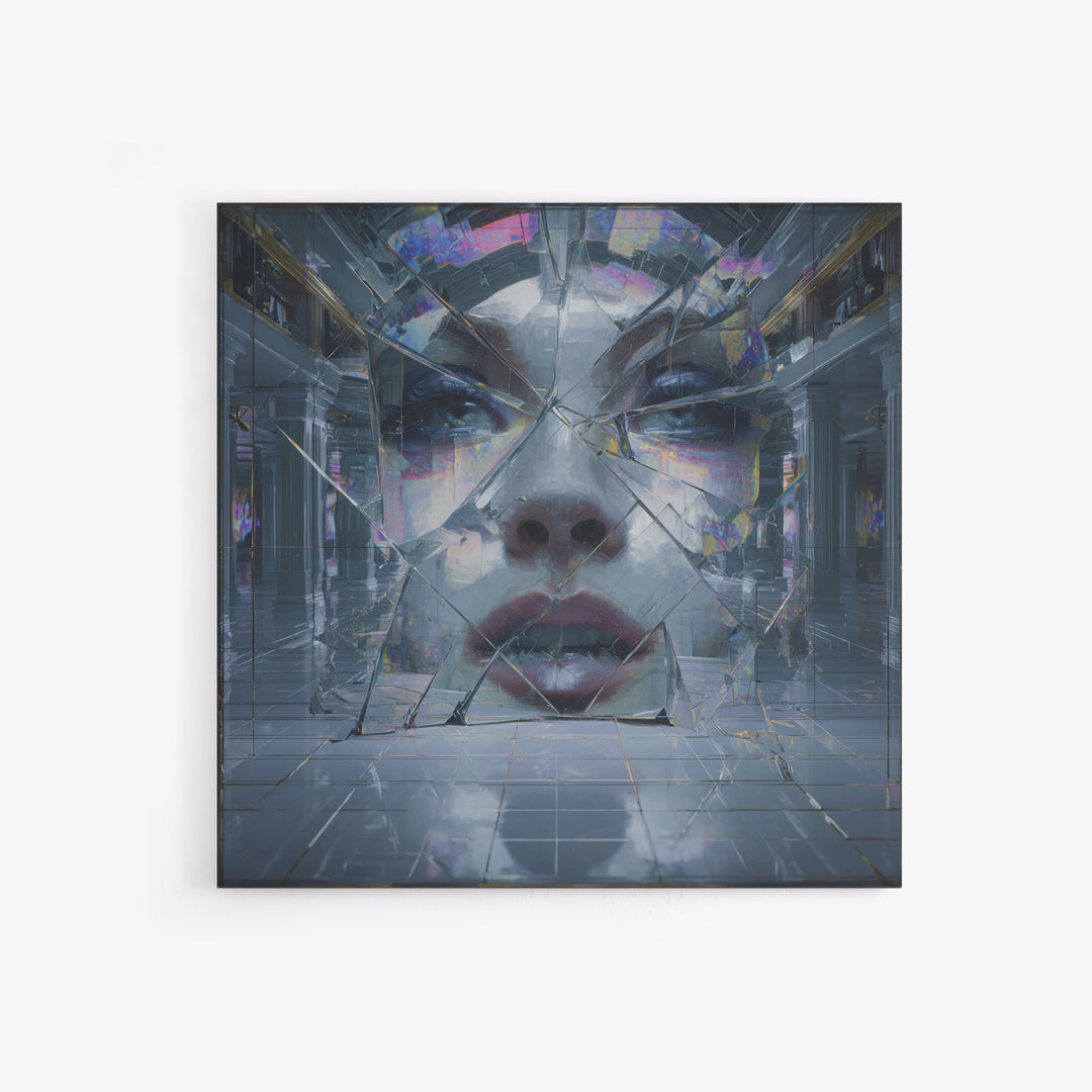 Ai Mask Portrait Framed Canvas Print, Cyberpunk Art, Wall Decor, Living Room Decor, Fine Art, Neon, Japanese Art, Modern Art, CYB-1x1-48