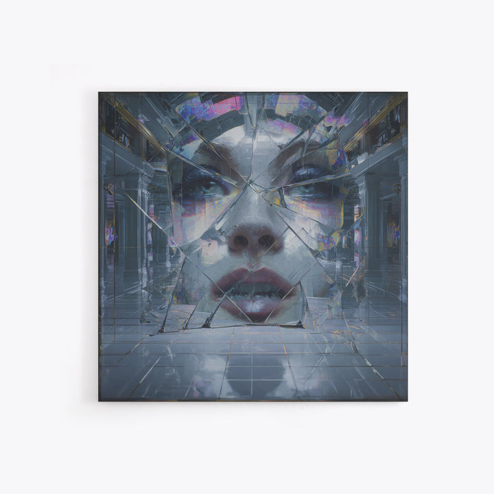 Ai Mask Portrait Framed Canvas Print, Cyberpunk Art, Wall Decor, Living Room Decor, Fine Art, Neon, Japanese Art, Modern Art, CYB-1x1-48