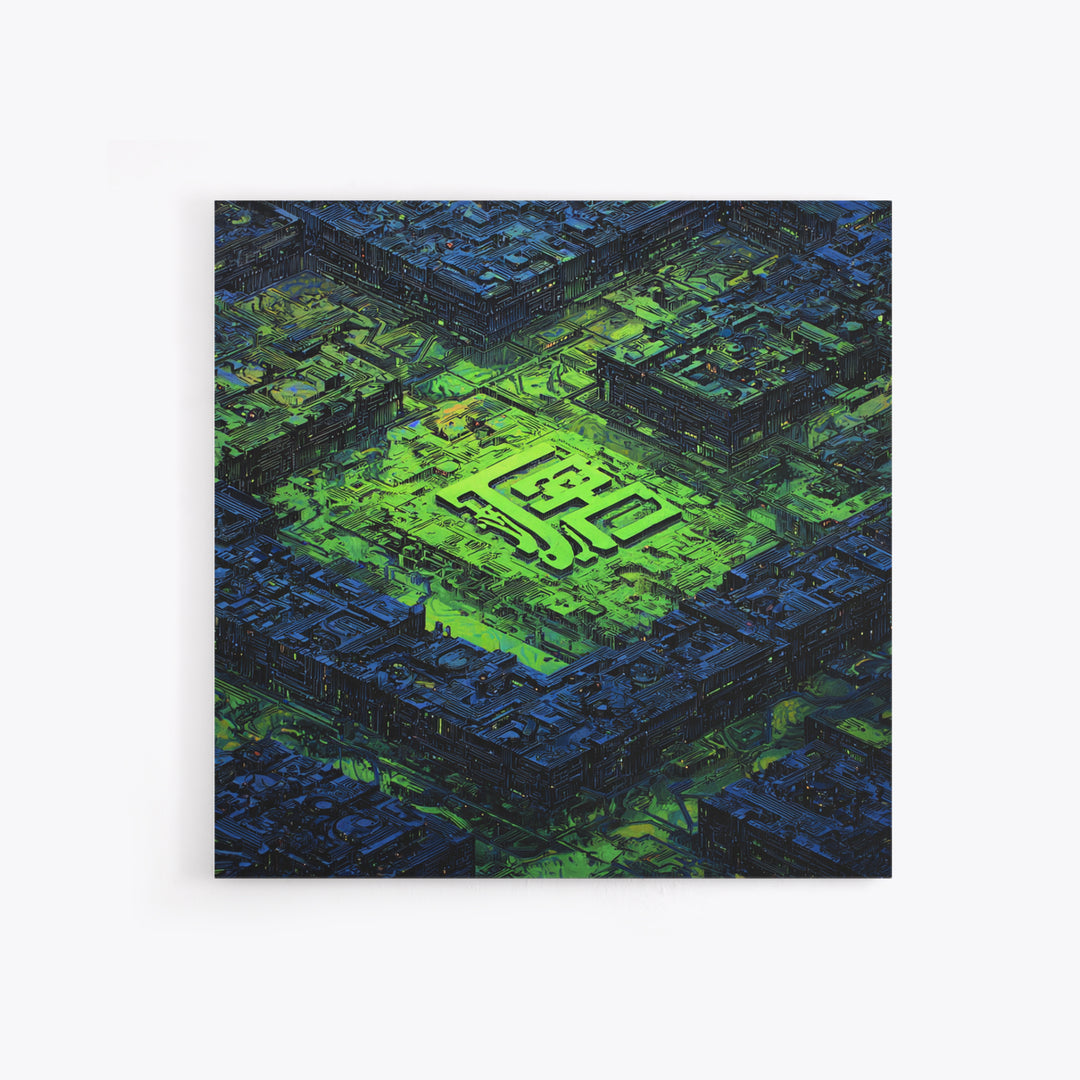Glowing Kanji Shapes Canvas Print, Cyberpunk Art, Luxury Decor, Living Room Decor, Abstract Art, Neon, Printable Wall Art, CYB-1x1-69