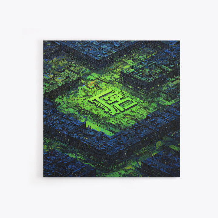 Glowing Kanji Shapes Canvas Print, Cyberpunk Art, Luxury Decor, Living Room Decor, Abstract Art, Neon, Printable Wall Art, CYB-1x1-69