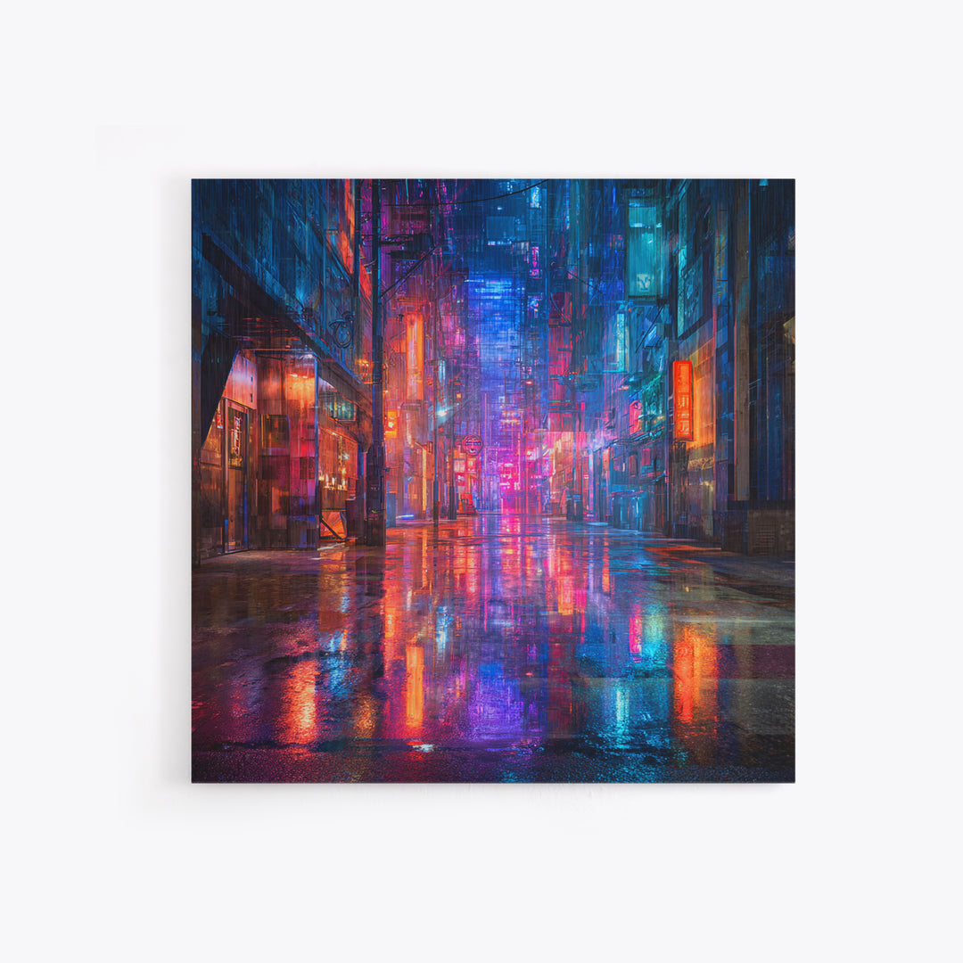 Rain Soaked Alley Framed Canvas Print, Cyberpunk Art, Cyberpunk 2077, Living Room Decor, Fine Art, Neon, Cyberpunk Decor, CYB-1x1-8