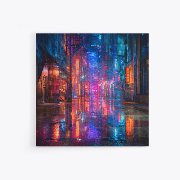 Rain Soaked Alley Framed Canvas Print, Cyberpunk Art, Cyberpunk 2077, Living Room Decor, Fine Art, Neon, Cyberpunk Decor, CYB-1x1-8