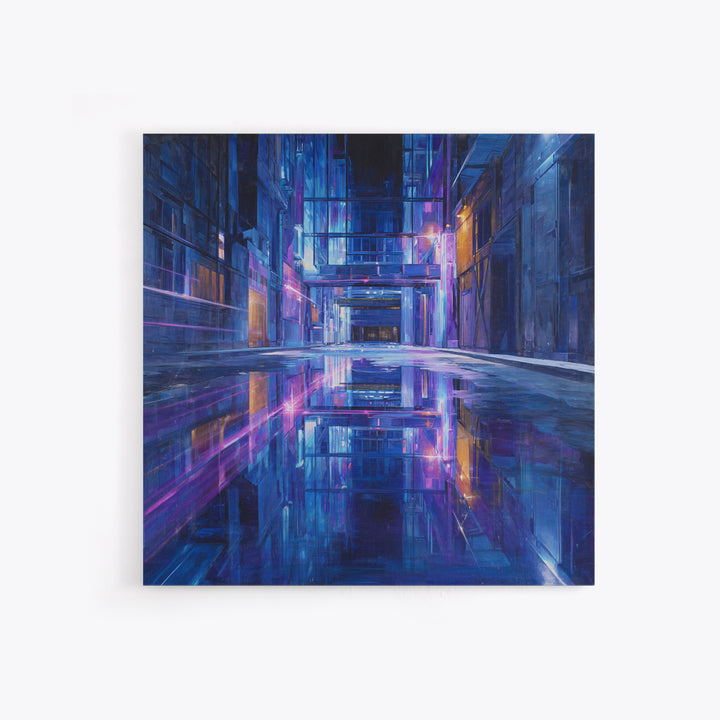 Rain Soaked Alley Framed Canvas Print, Cyberpunk Art, Fine Art Print, Living Room Decor, Abstract Art, Neon, Wall Decor, CYB-1x1-80