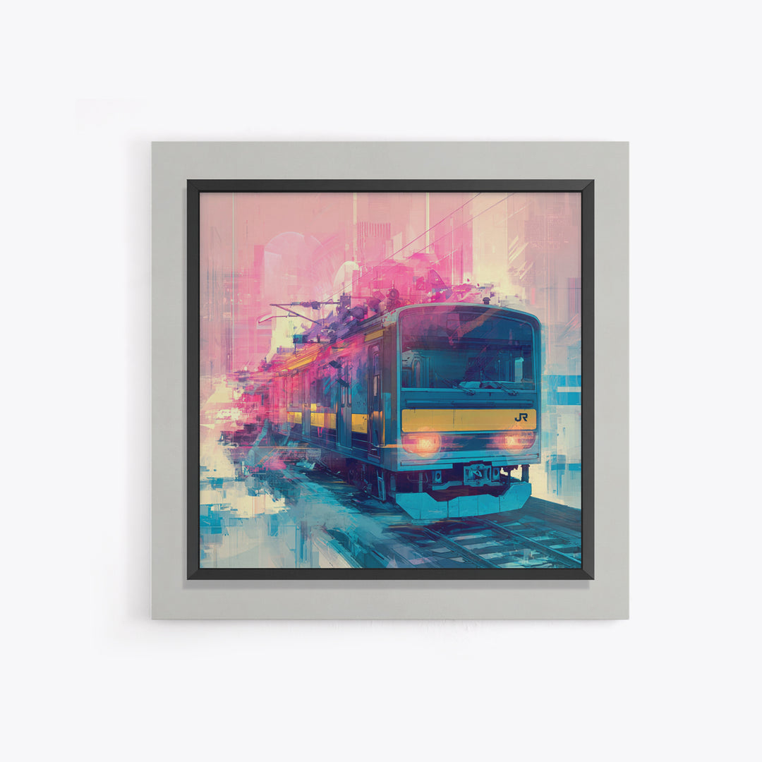 City Train Rushing Through Pink Electric Haze Canvas Print, Cyberpunk Art, Minimalist Decor, Living Room Decor, Fine Art, Neon, CYB-1x1-85