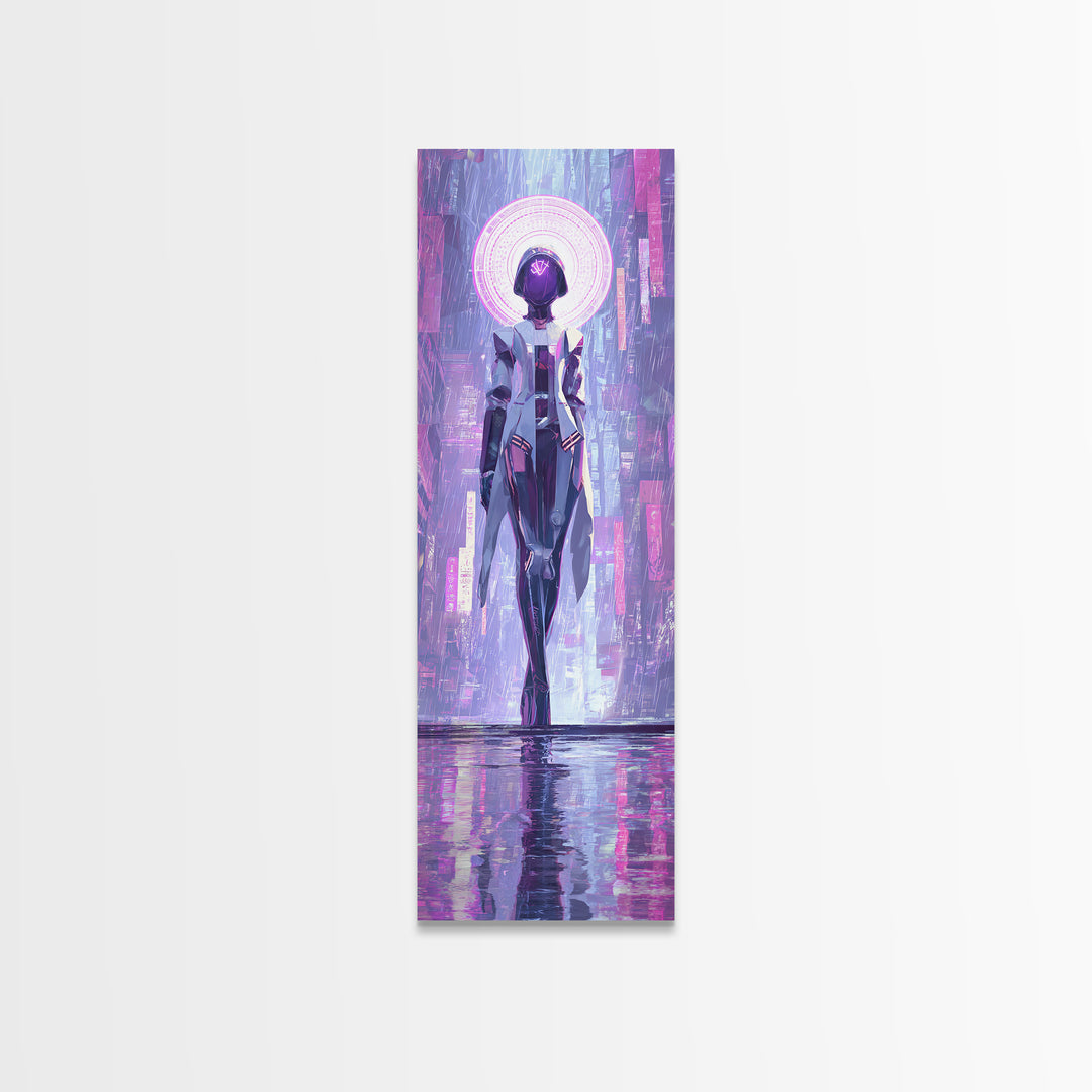 Masked Hacker Figure Canvas Print, Cyberpunk Art, Neutral Decor, Living Room Decor, Fine Art, Neon, Home Decor, Poster, CYB-1x3-18