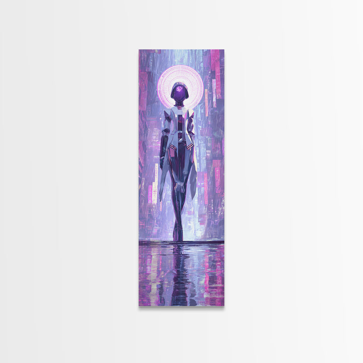 Masked Hacker Figure Canvas Print, Cyberpunk Art, Neutral Decor, Living Room Decor, Fine Art, Neon, Home Decor, Poster, CYB-1x3-18