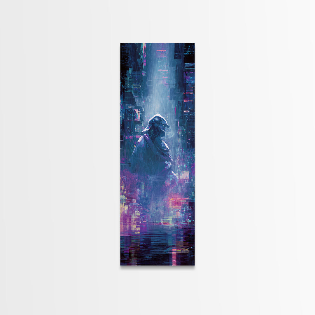 Neon Samurai Portrait Canvas Print, Cyberpunk Art, Minimalist Decor, Living Room Decor, Fine Art, Neon, Movie Posters, CYB-1x3-37