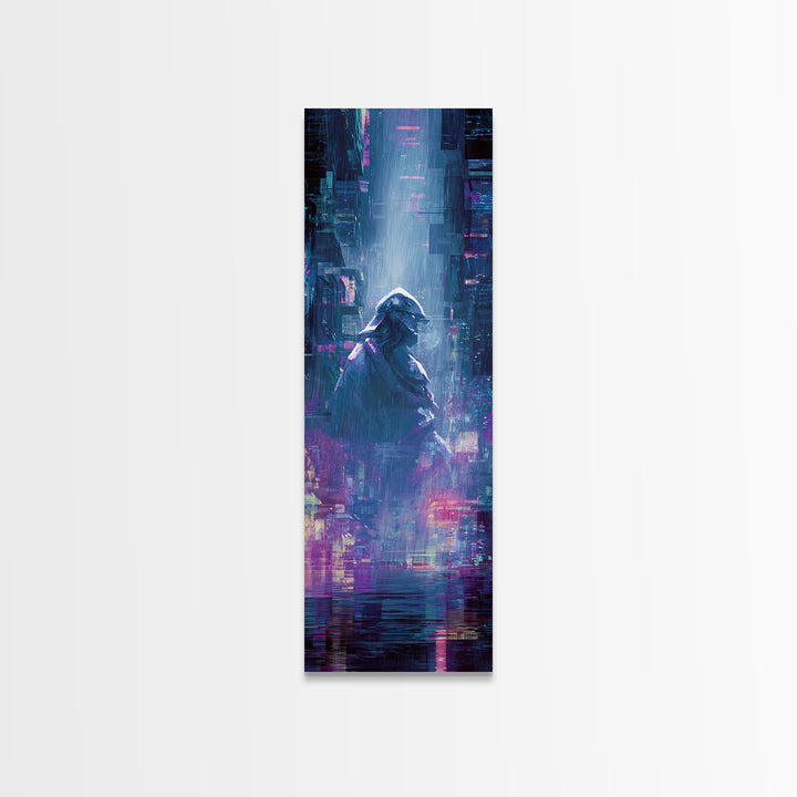 Neon Samurai Portrait Canvas Print, Cyberpunk Art, Minimalist Decor, Living Room Decor, Fine Art, Neon, Movie Posters, CYB-1x3-37