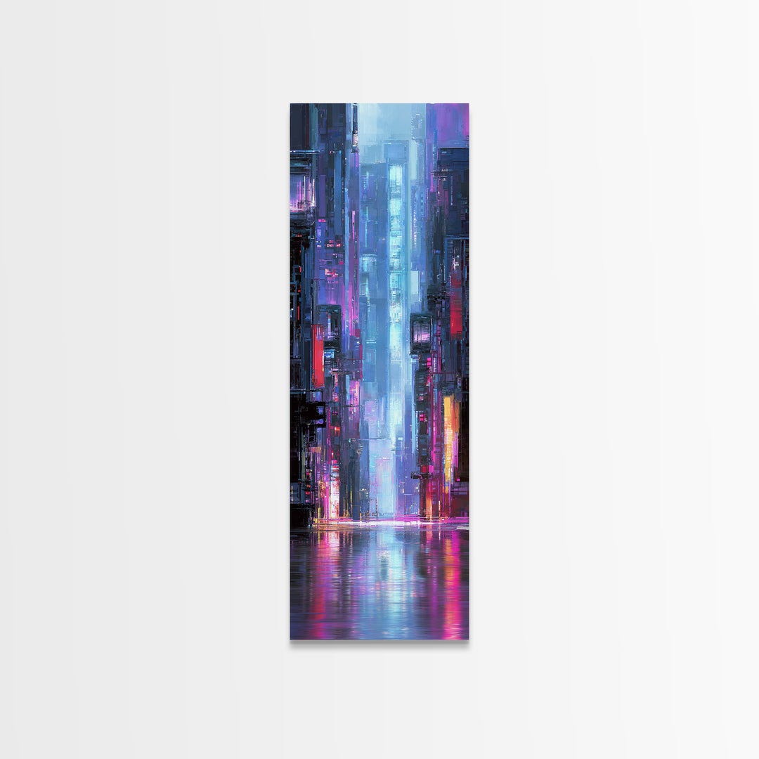 Rain Soaked Alley Canvas Print, Cyberpunk Art, Digital Download Art, Living Room Decor, Abstract Art, Neon, Neutral Decor, CYB-1x3-68
