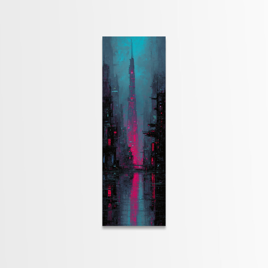 Neon Samurai Portrait Canvas Print, Cyberpunk Art, Gothic Decor, Living Room Decor, Oil Painting, Neon, Digital Art Print, CYB-1x3-85